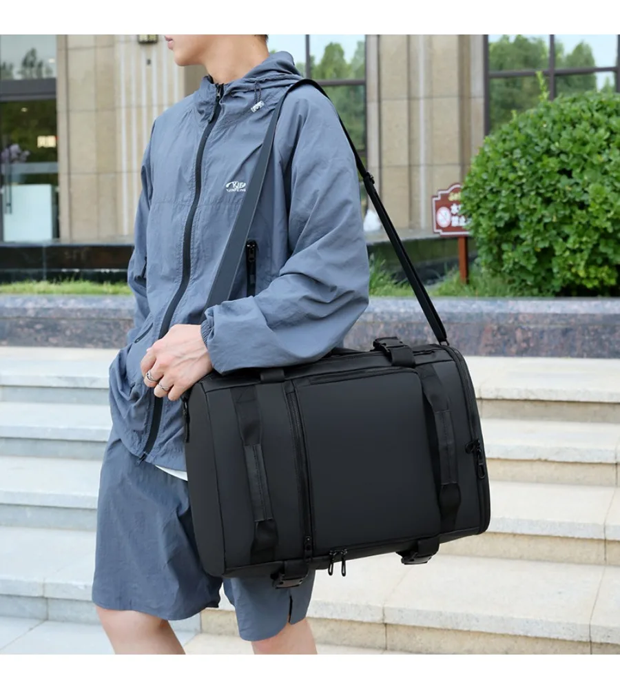 large capacity black duffel backpack anti splash multi purpose travel bag for short trip business outing