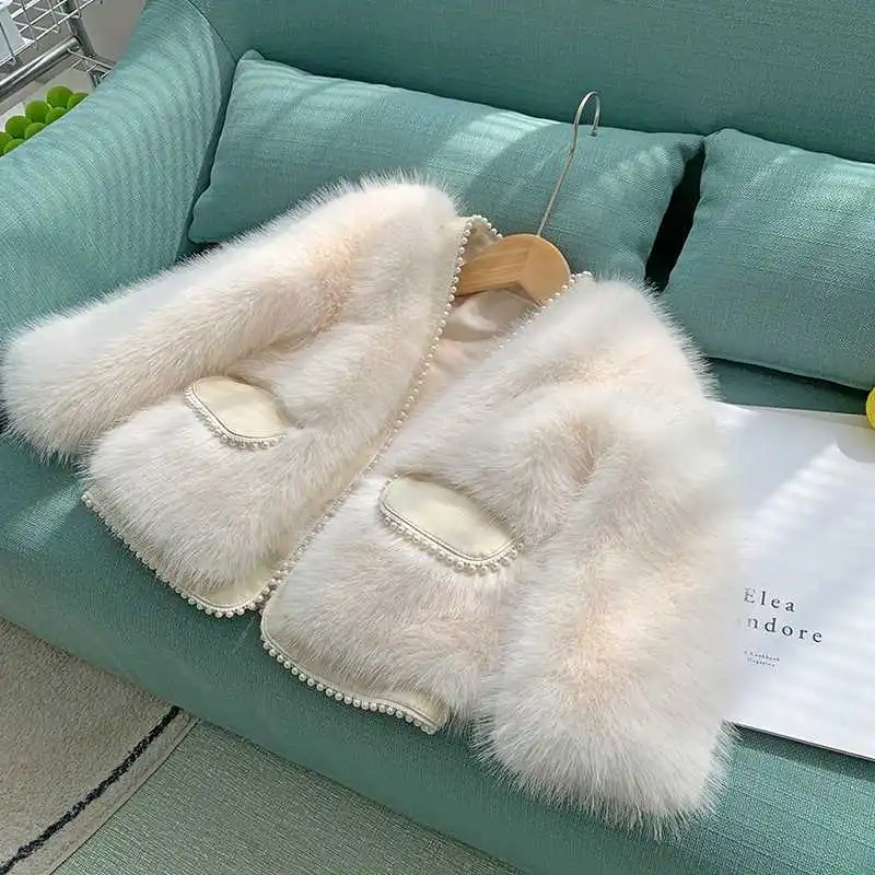 Girls Imitation Fur Coat Winter Children Winter Coat Foreign Style Fur Coat Stylish Coat for Little Girls Princess Style Coat