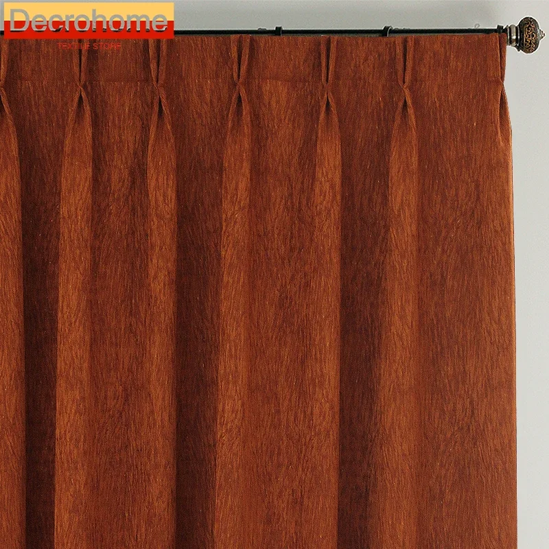 

New Dark Orange Texture Jacquard Thickened Blackout Wind Proof Soundproof Curtains for Living Room Bedroom French Window