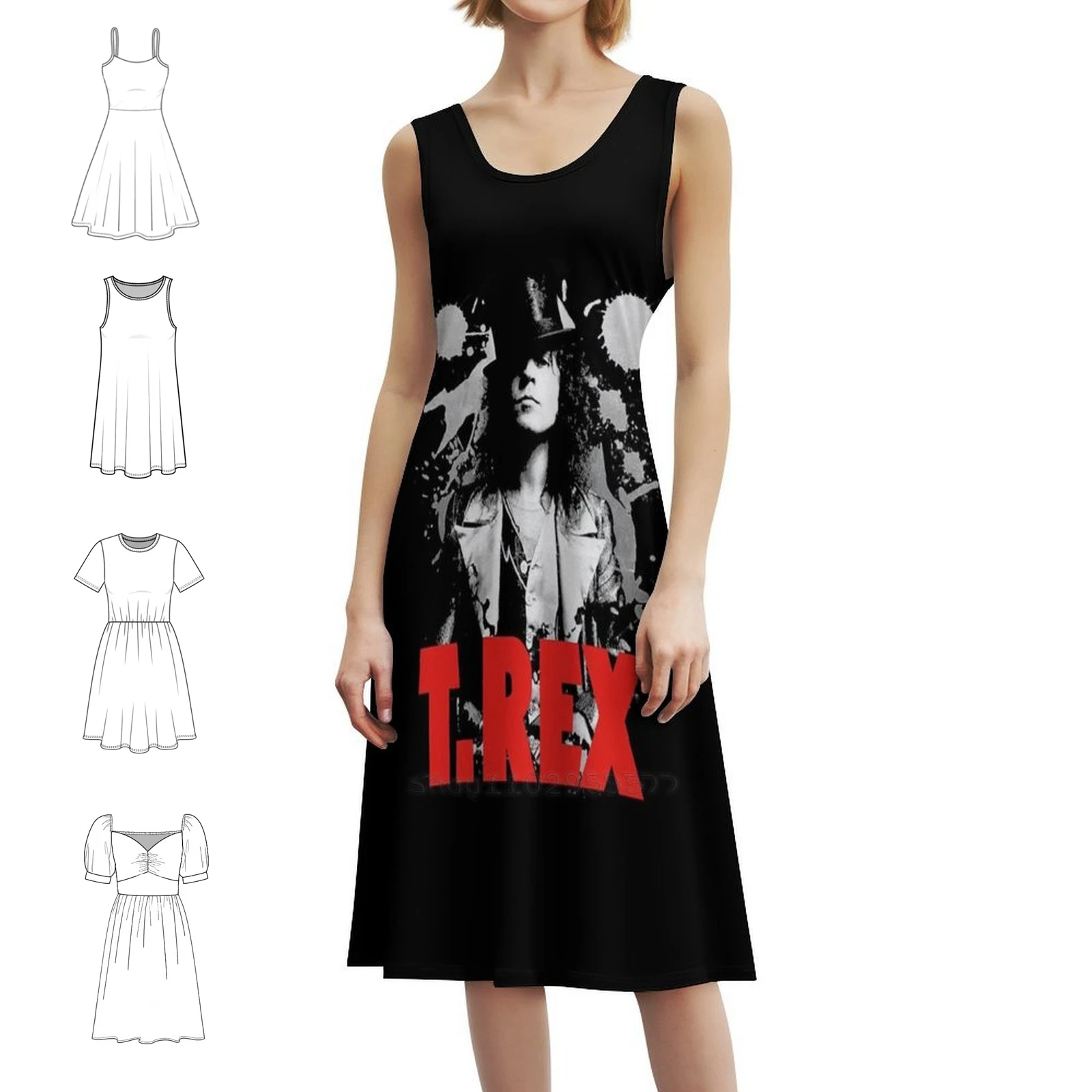 

Платье с длинным рукавом и вырезом в форме сердца, элегантное летнее праздничное платье для женщин, T Rex Band Music Rex Marc Bolan, женское