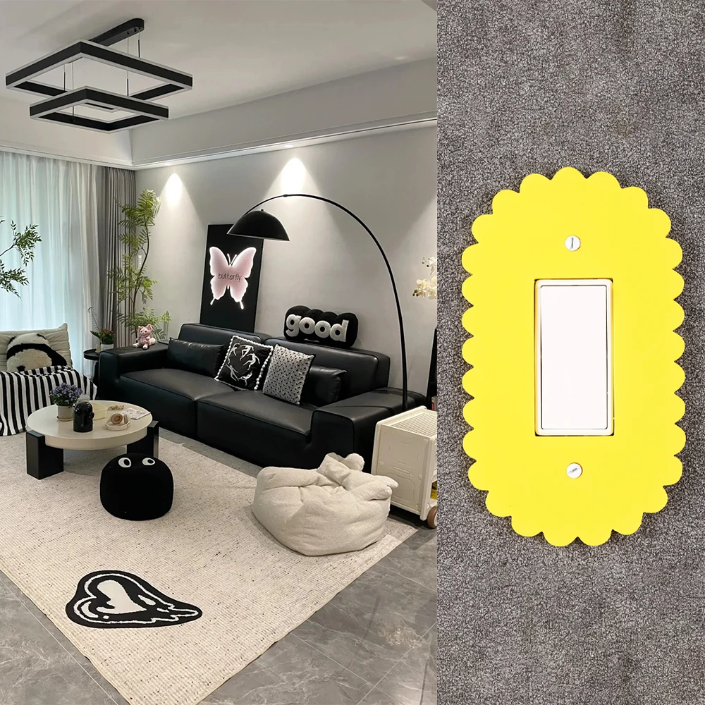 Cross-border Wave Edge-shaped Socket Panel Frame, Pink & White Two-tone Design, Suitable for Overseas Gentle & Sweet Home Wall D