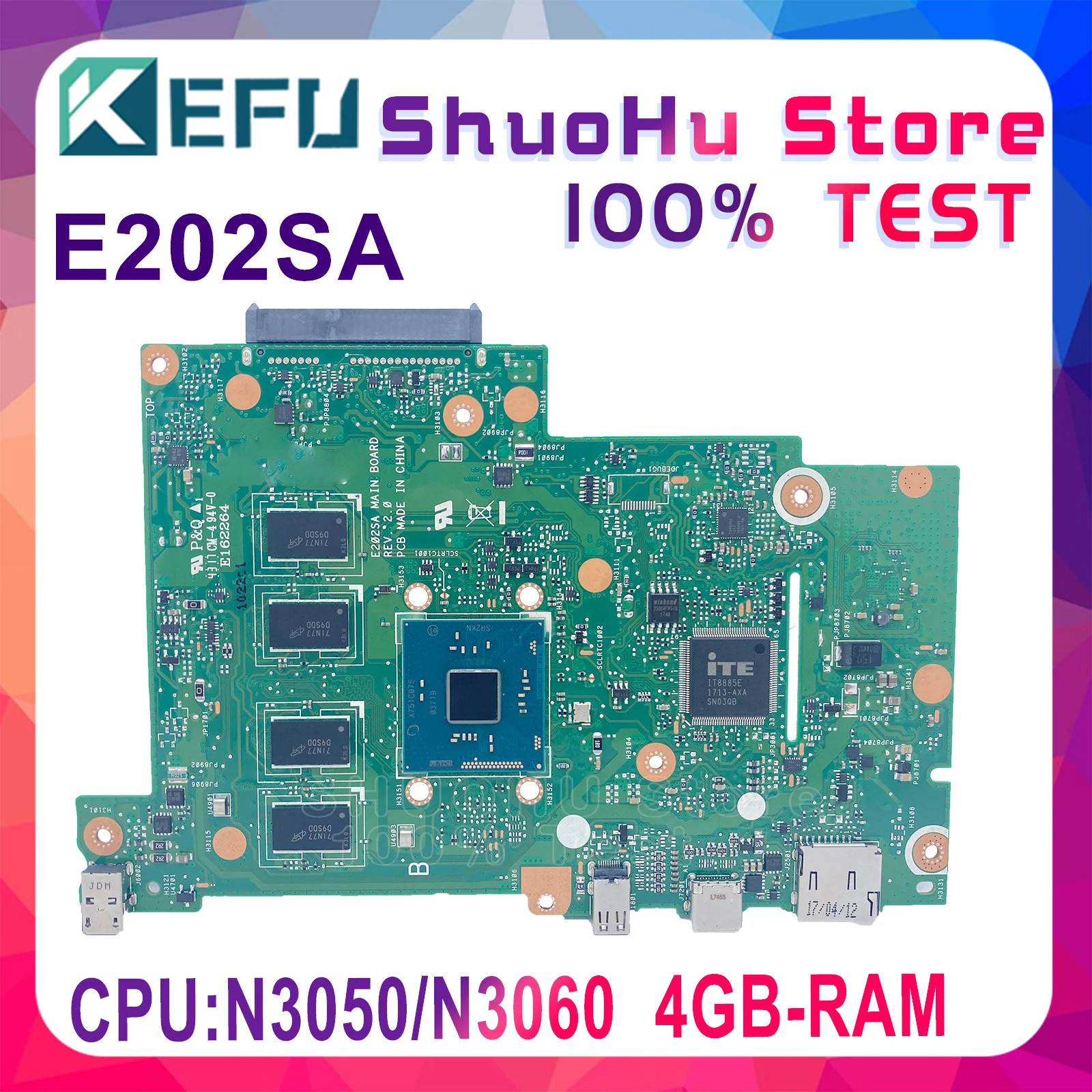 

KEFU Notebook E202SA Mainboard For Asus EeeBook E202S E202SA Laptop Motherboard N3050 N3060 CPU 4G RAM 100% Test OK