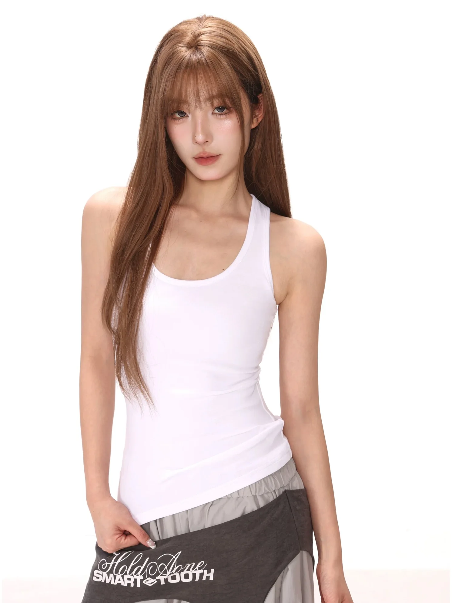 

95 Cotton Summer Sporty Women's Tank Top Large Size Slim Fit Sleeveless Innerwear Outerwear Casual Simple Style Pure Color