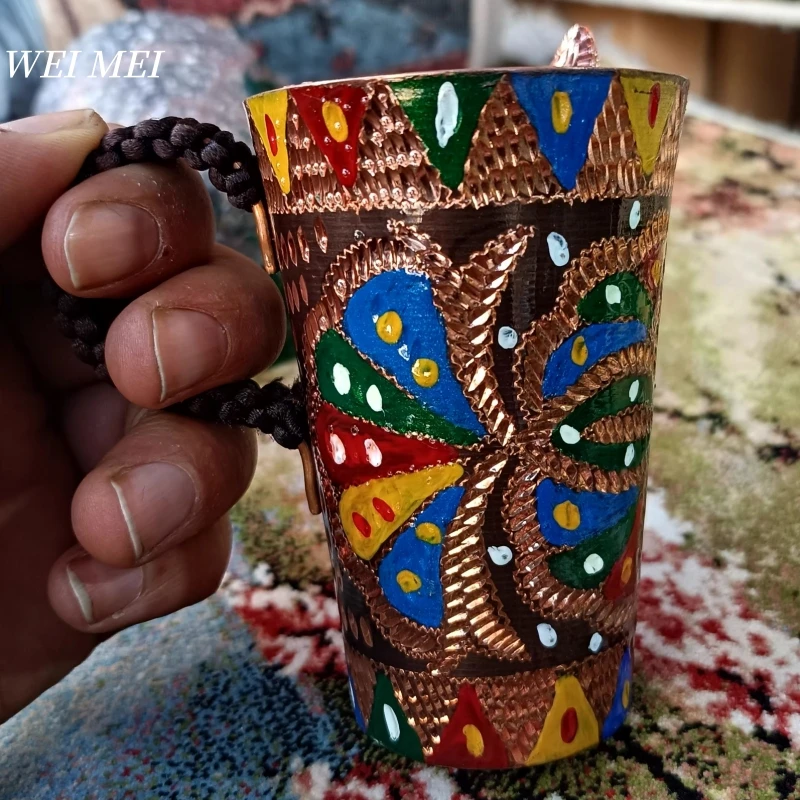 

Painting Pattern Random Vintage Copper Coffee Mug,Camping Woven Handle Juice 220 ml Cup,Handcrafted Unique Art Mug Tableware