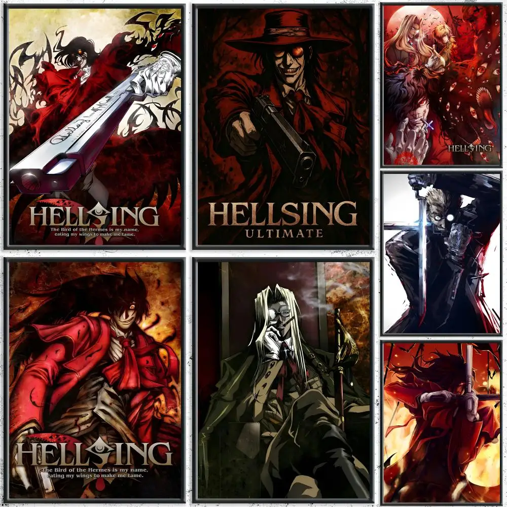 Gothic Anime Hellsing Ultimate Poster HD wasserdichte selbstklebende Wandkunst – Verwendung in verschiedenen Szenen, Top-Geschenk-Pick