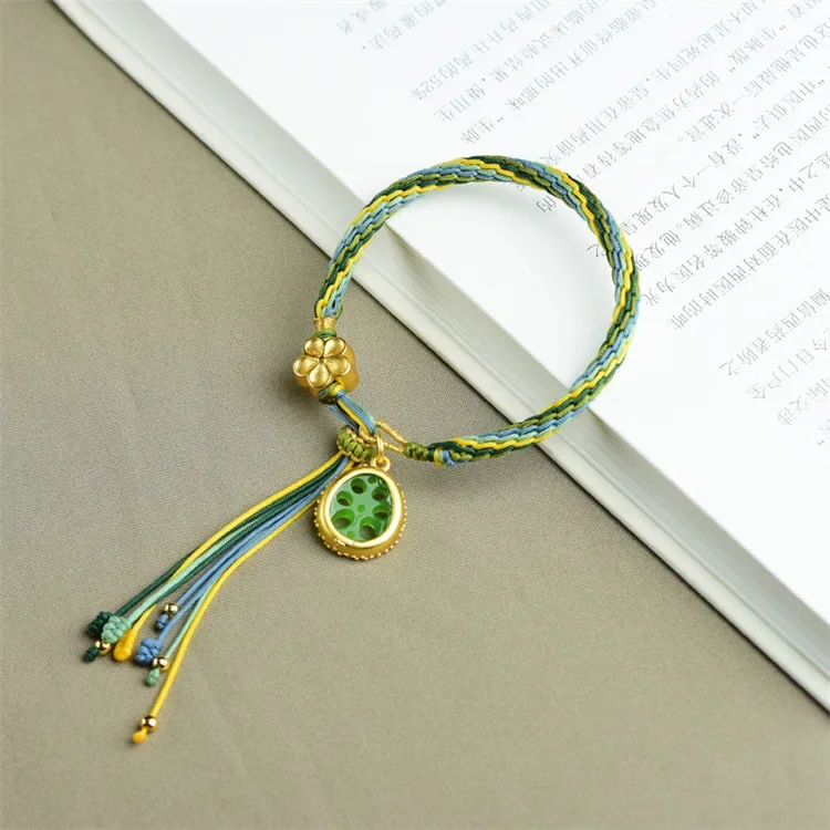 

Antique Four-leaf Grass Lotus Root Knot Hand-woven Simple All-match Hand Rope Female Niche Design Vintage Girlfriend Bracelet