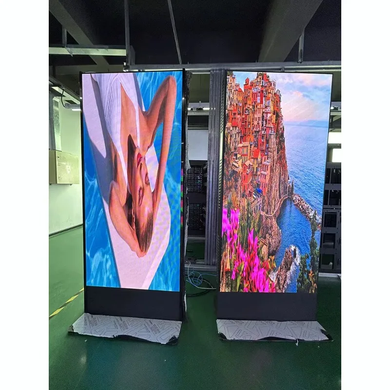 New Hot Selling Double Sided Advertising Led Poster Display Screen with Wheels Flooring Standing WiFi Movable Mirror Poster LED