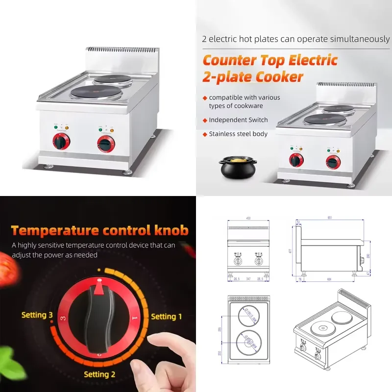 for Commercial Desktop Electric Heating Pot 2 Disc Hot Plate Cooker Kitchen Restaurant Catering Equipment Stove Burner