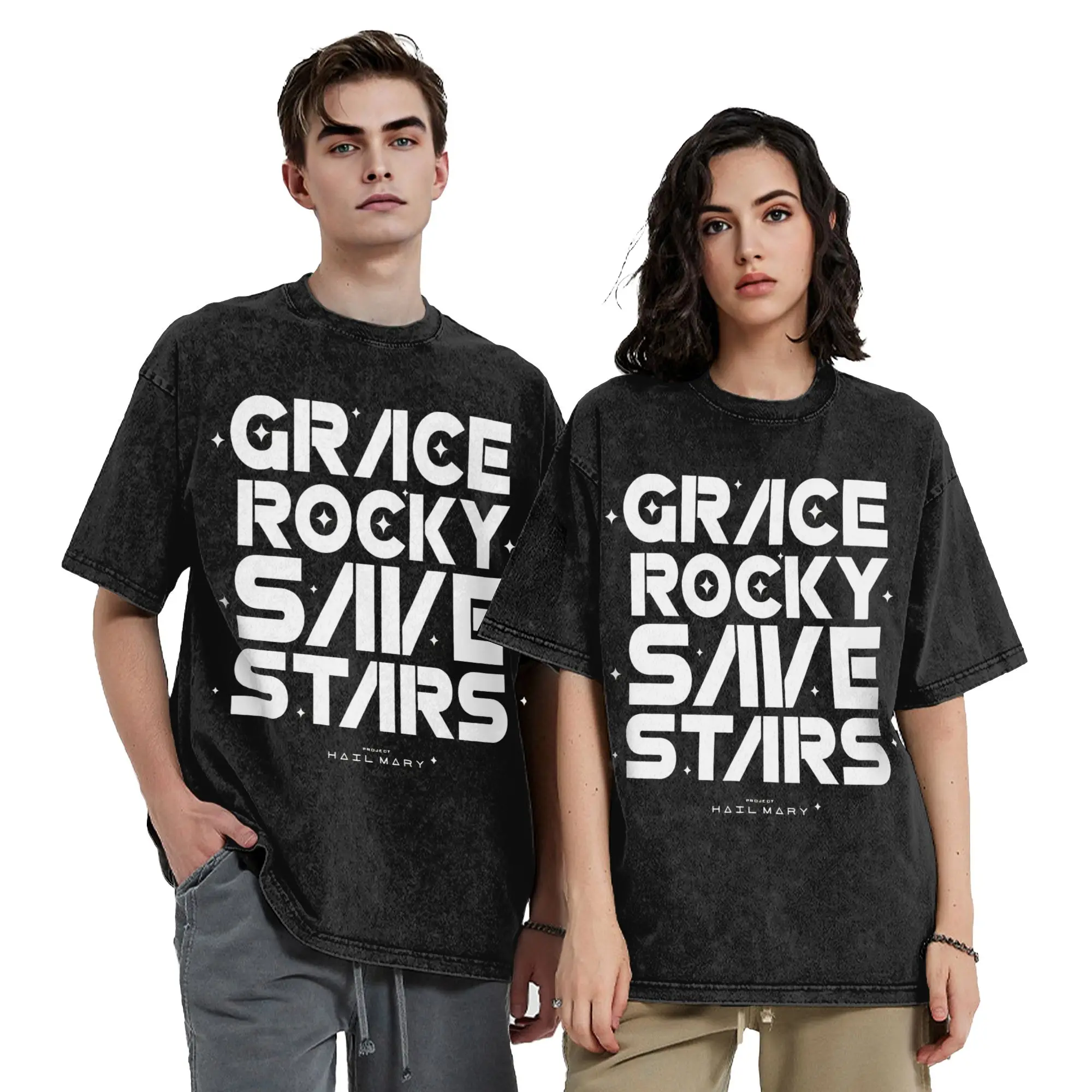 Washed T Shirt Project Hail Mary Grace Rockys Save Stars Hip Hop Vintage T-Shirt Street Streetwear Cotton Tee Shirt Men Women