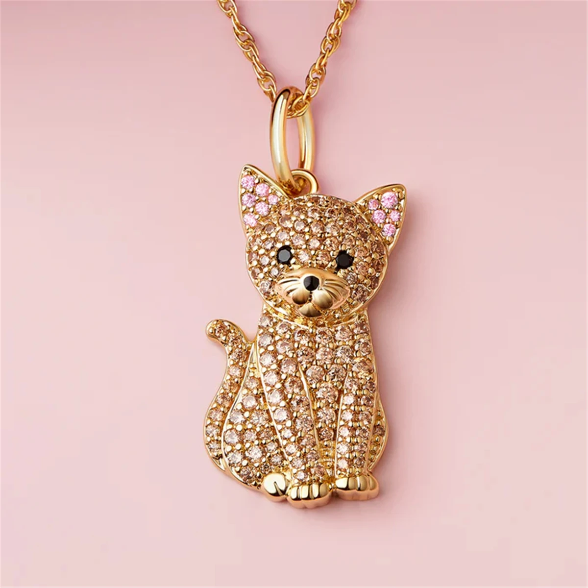 Exquisite Cute Yellow Pink Ear Cat Pendant Necklace for Women Elegant Pet Kitten Jewelry Animal Party Accessories Cat Lover Gift