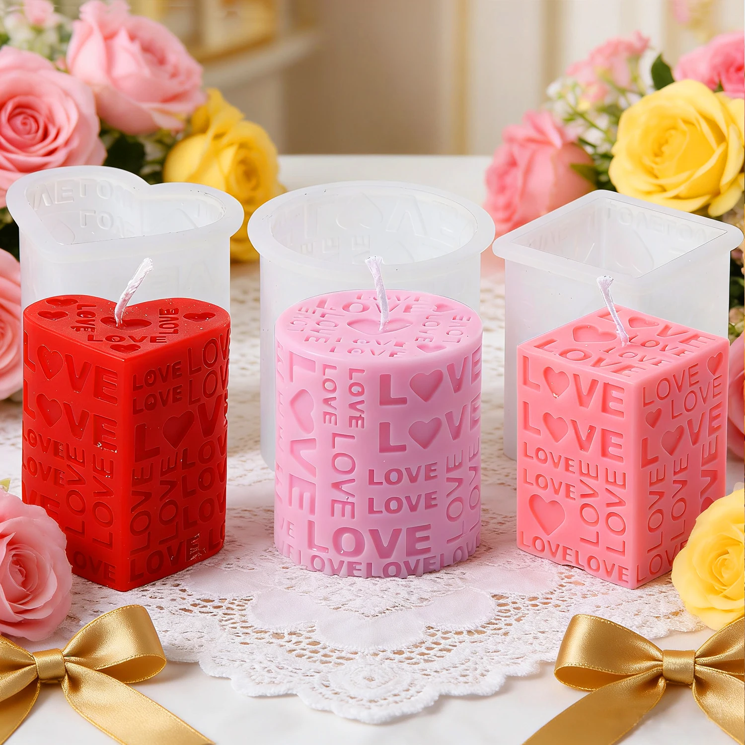 3D Liebe Säule Kerze Form Geprägte Liebe Buchstaben Zylinder Würfel Form Herz Säule Kerze Form DIY Valentinstag Geschenk Form