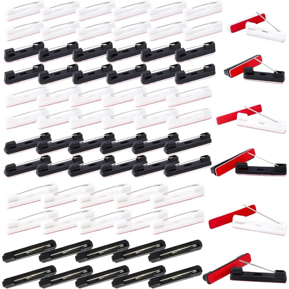 120pcs Safety Pin Bar 3 Sizes Self-Adhesive Safety Pins Black White Plastic Badge Pin Backs Adhesive Back Badge making kit