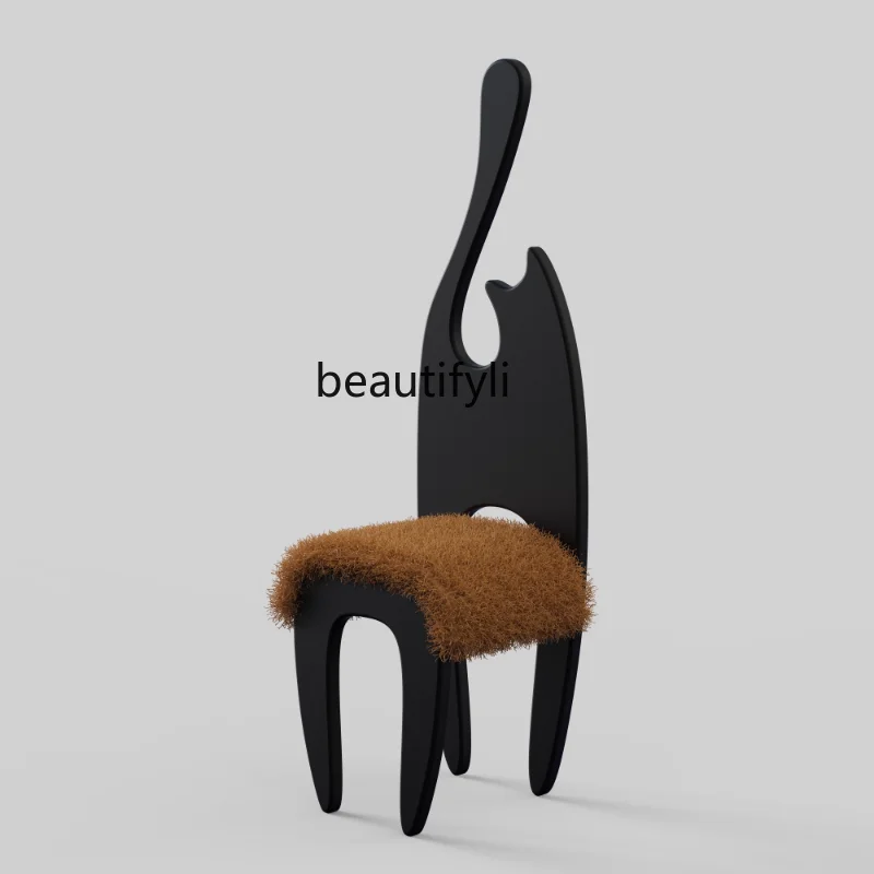 Shock Cat Chair Mid-Ancient Lambswool Chair Solid Wood Desk Chair French Retro High Back Dining Chair chairs for bedroom