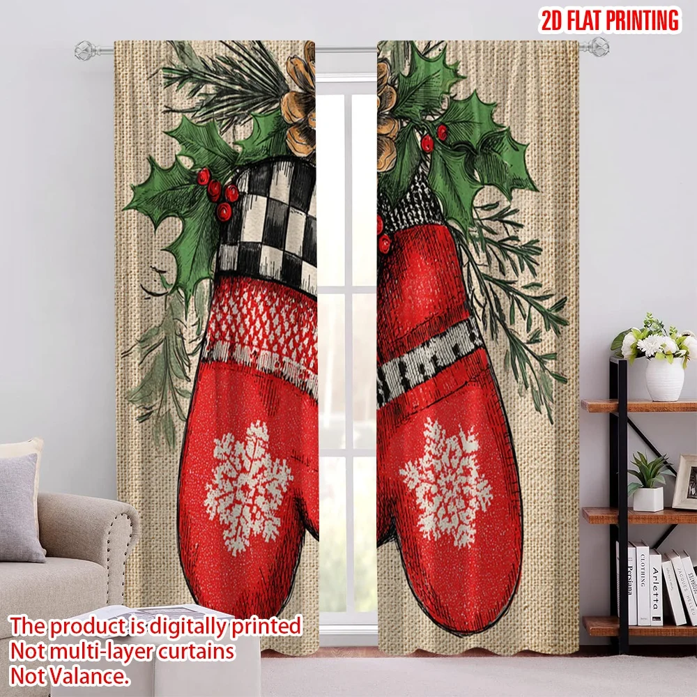 

2pcs,2D plane printing Minimalist Curtains Winter Gloves Polyester Woven (without rod) Home Decor Perfect for Bedroom, Office,
