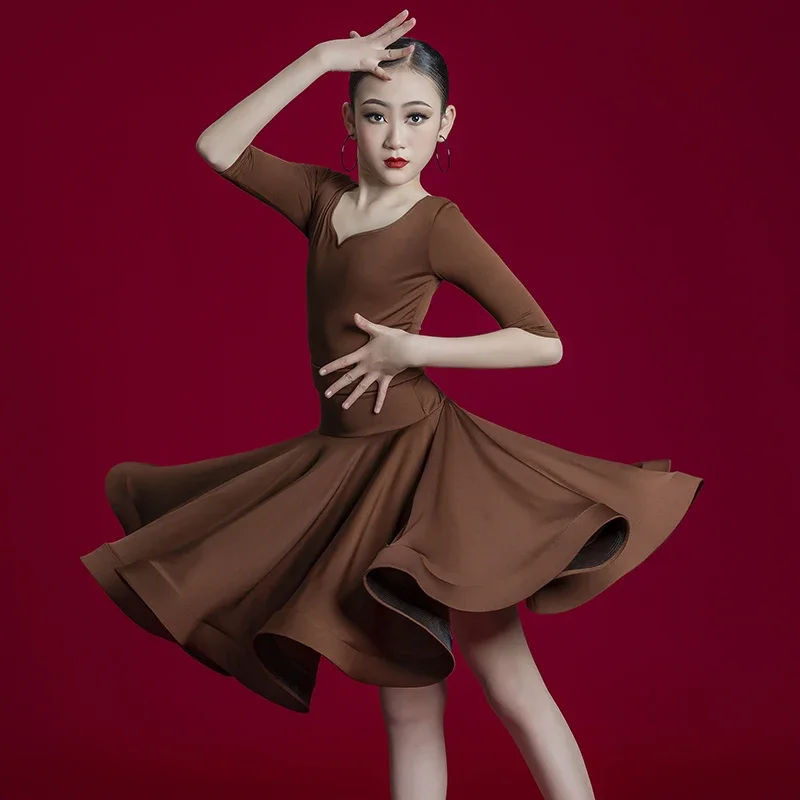 Children Salsa Tango Skirt Mordern Dance Ballroom Dresses Latin Dance Dress Girls Practice Competition Stage Performance Costume