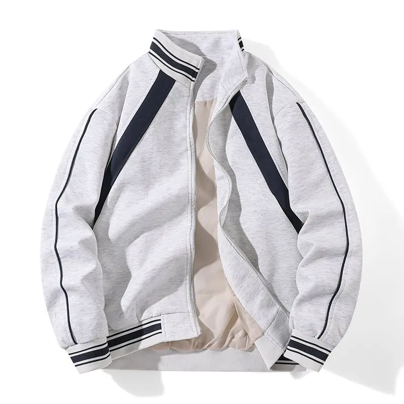 

Мужская повседневная спортивная вязаная куртка свободного кроя с воротником-стойкой, плотной вязкой и цветными блоками, машинная стирка