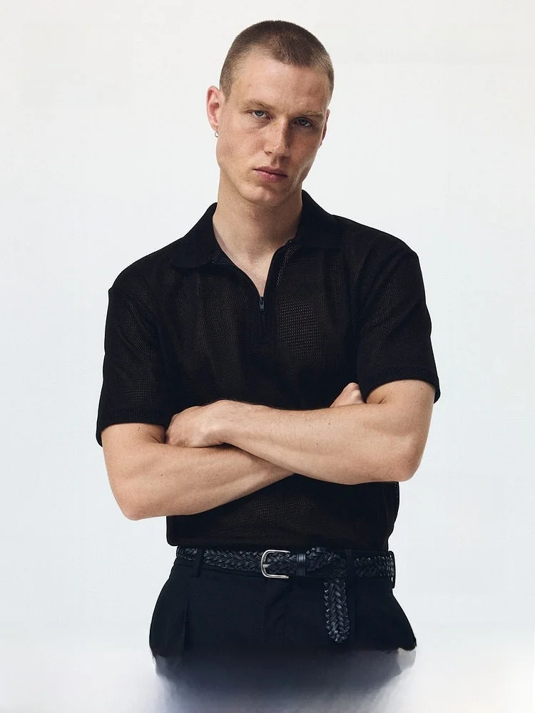 

H&M Men's Knitted Hollow out Shirt Standard Fit Summer 2026 Polyester Cotton Blend Non-Stretch Collar 249 Yuan