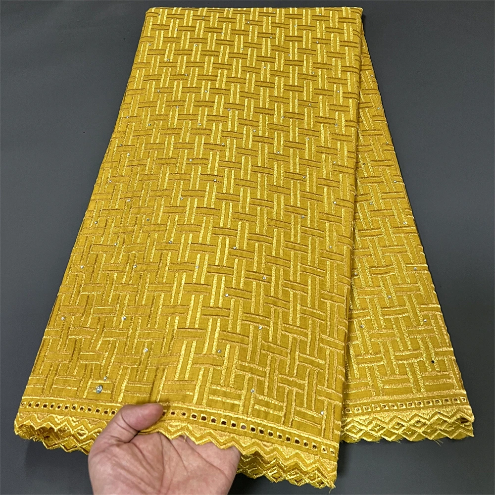 

African Nigerian Tulle Lace Fabric for Dress Sewing High Quality Damask Cotton 2026 Pure Embroidery Wedding Party 5Yard ZJ007
