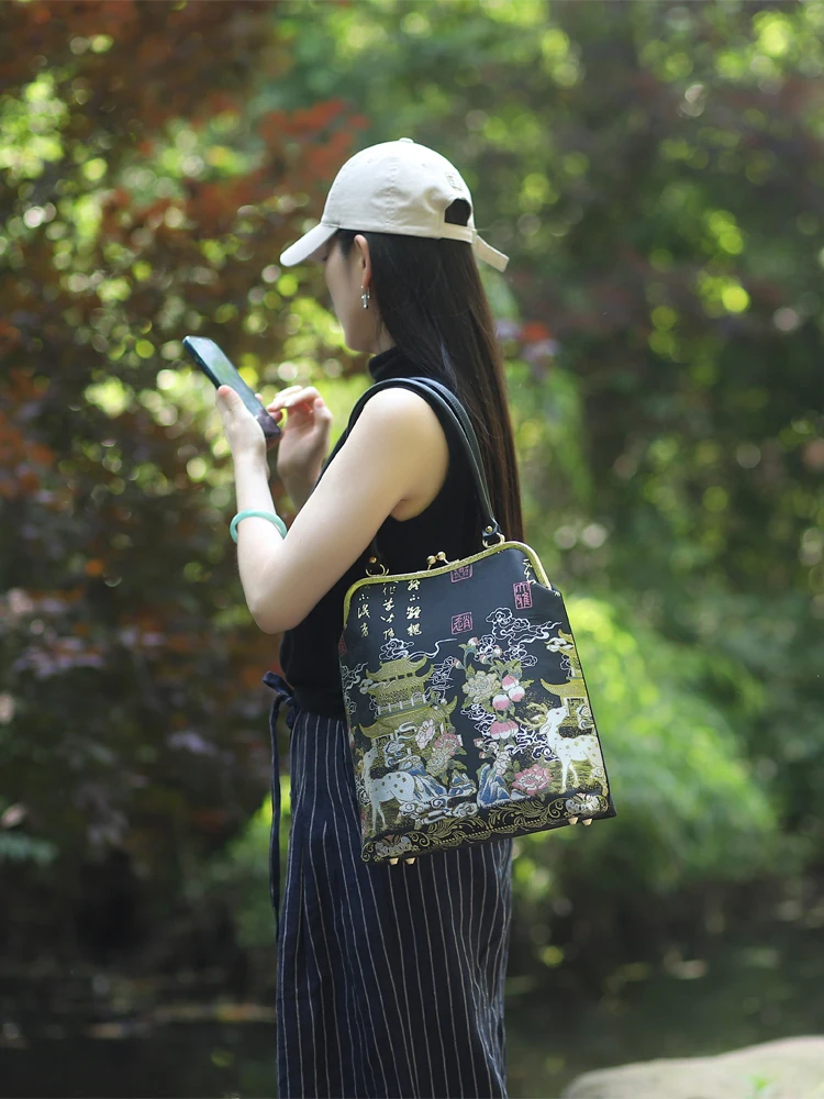 Bolso de mano de gran capacidad para mujer, bolsa de hombro de tela con asa de cuero, Material artesanal, novedad de 2024