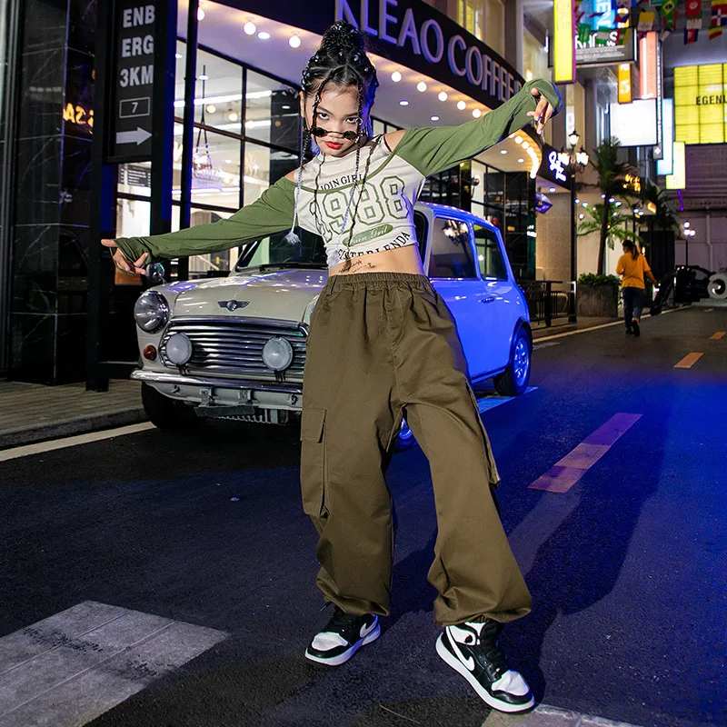 

Kids Hip-Hop Street Dance Clothes Crop Top Long Sleeve T Shirt Casual Pants Girl Jazz Dancewear Teenager Stage Costume 8 10 12 Y