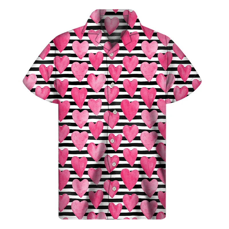 

Popular Love Heart 3D Print Aloha Shirt For Men Women Hawaiian Shirts Summer Short Sleeve Tops Street Lapel Button Blouse