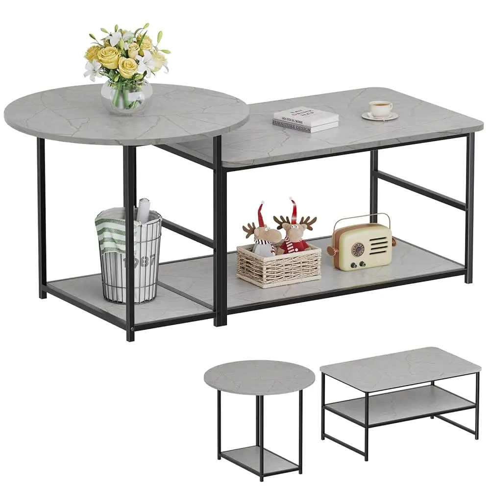 

Журнальный столик, журнальные столики в современном стиле для гостиной, мраморный центральный стол со съемным столом для хранения 2 в 1, серый
