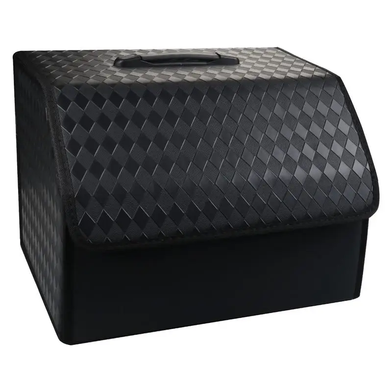 SUV Car Trunk Organizer SUV Trunk Leather Storage Box Embossed Design Large Capacity Car Storage Box For Tissue Boxes Water Cups