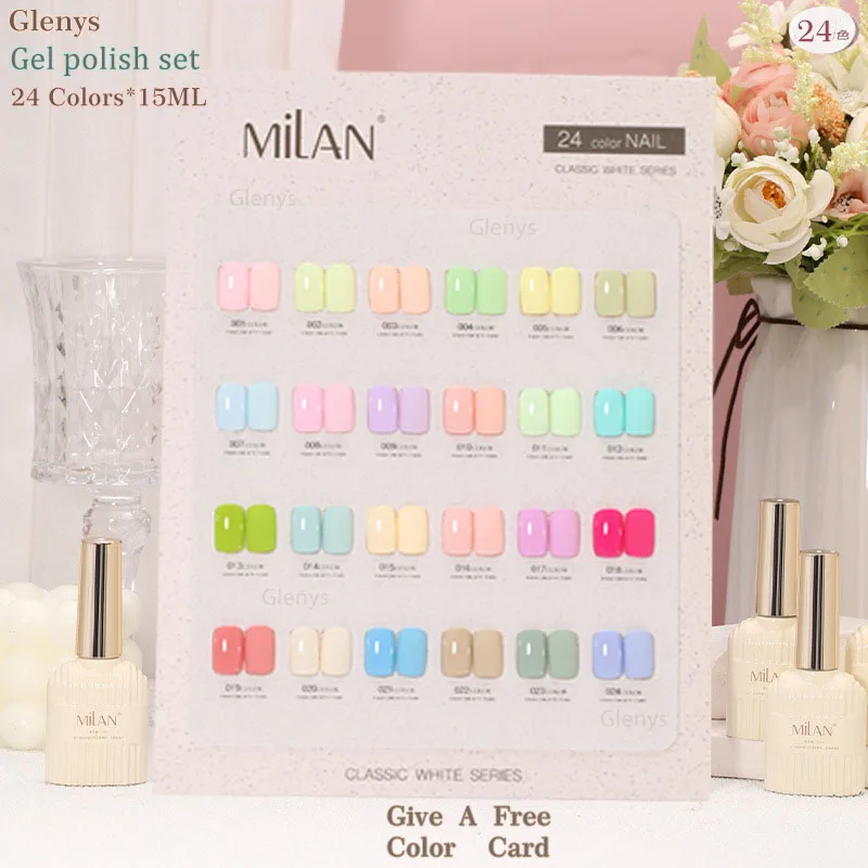 

Glenys 24 color Macaron nail polish adhesive tape color card new semi permanent immersion gel nail salon art varnish set 15ml