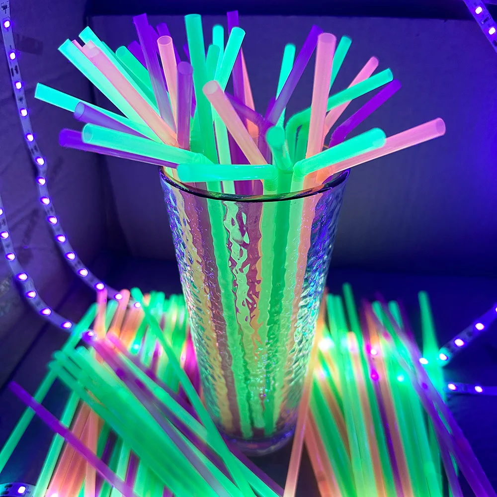 100Pcs/Set Glow in The Dark Flexible Drinking Straws Neon Party Supplies Fluorescent Crazy Wedding Birthday Supples