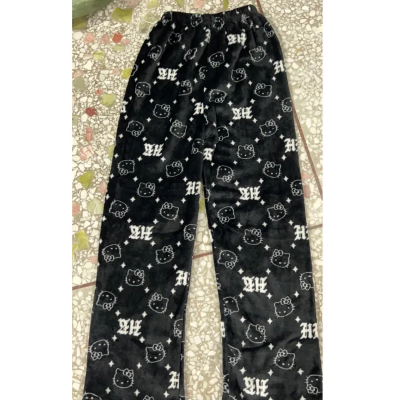 Miniso Weihnachten Hellokitty Pyjamas Hosen Sanrio Anime Bedruckte Fannel Hosen Elastische Taille Casual Hause Hosen Niedliche Hosen Mädchen