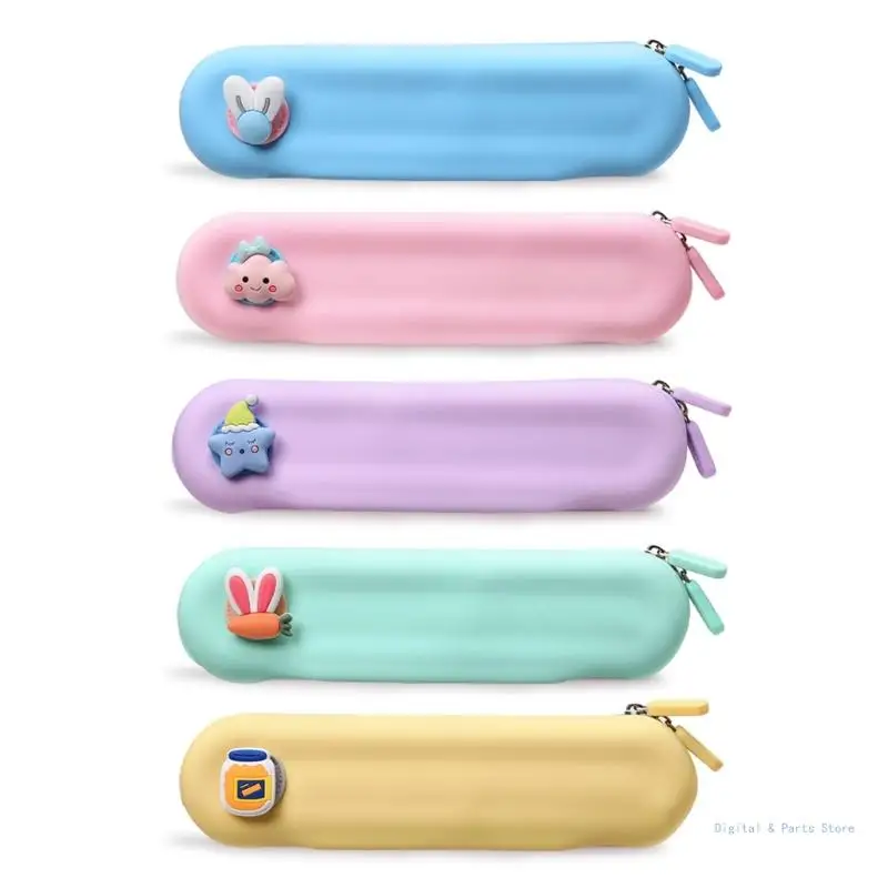 

M17F Cartoon Pen Holder Pencil Pen Case Silicone Pencil Bag Waterproof Makeup Bag Stationary Supplies for Students