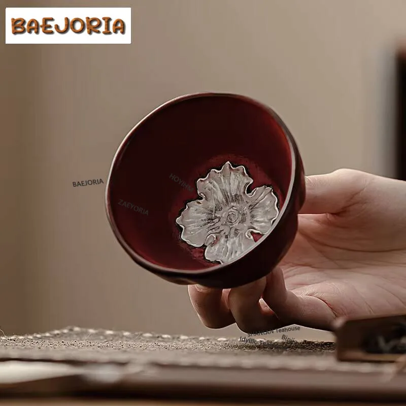 

100ml Zhiye Roasted Persimmon Ceramic Teacup Large Single Master Tea Bowl Ruyi Cup Chinese Tasting Tea Mug Chazhan Kung Fu Tea