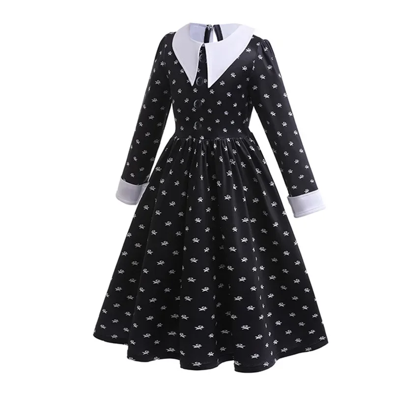 Halloween Movie Wednesdy Costumes Merlina Adams For Girl 2024 Carnival Party Printing Long Sleeve Dress Children Gothic Outfit