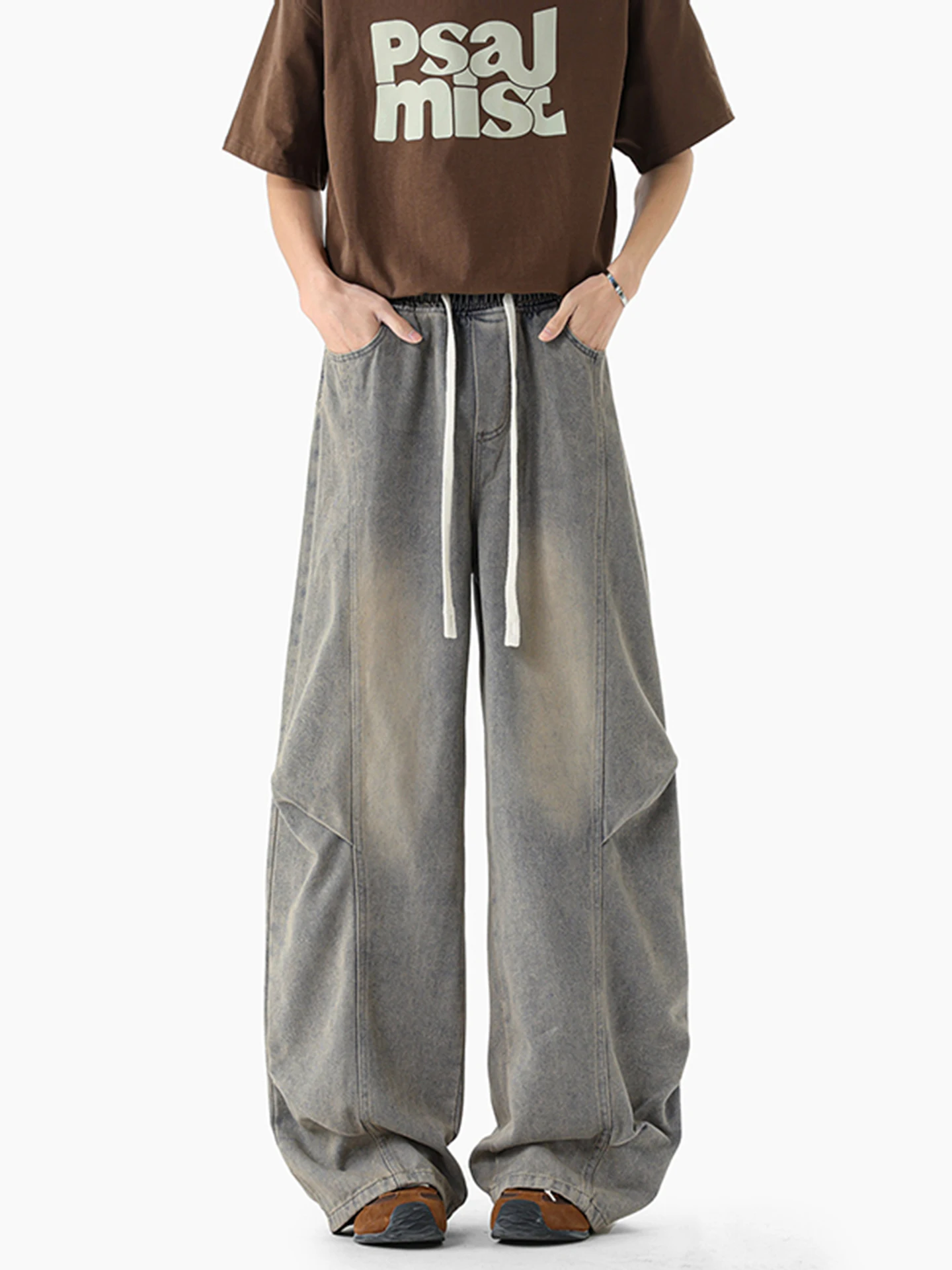 

Retro American Waed Distred Knife Jeans Men Spring New Sle Trendy Loose Straight Leg Vibe Cotton Polyester Blend