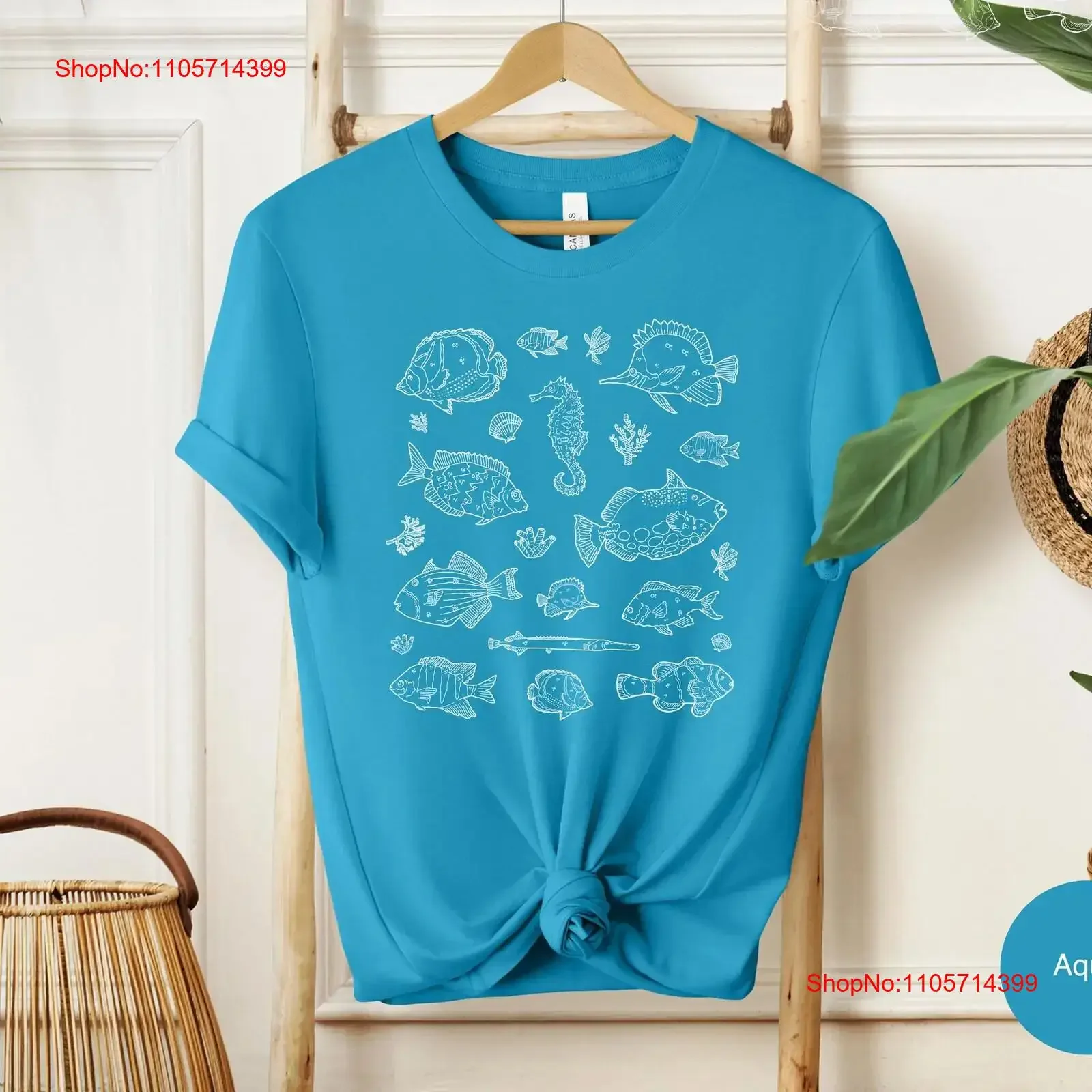 Hand drawn Fish Illustration T Shirt Ocean Lovers Aquarium ArT Marine Biology Lover Underwater Sketch vintage Washed