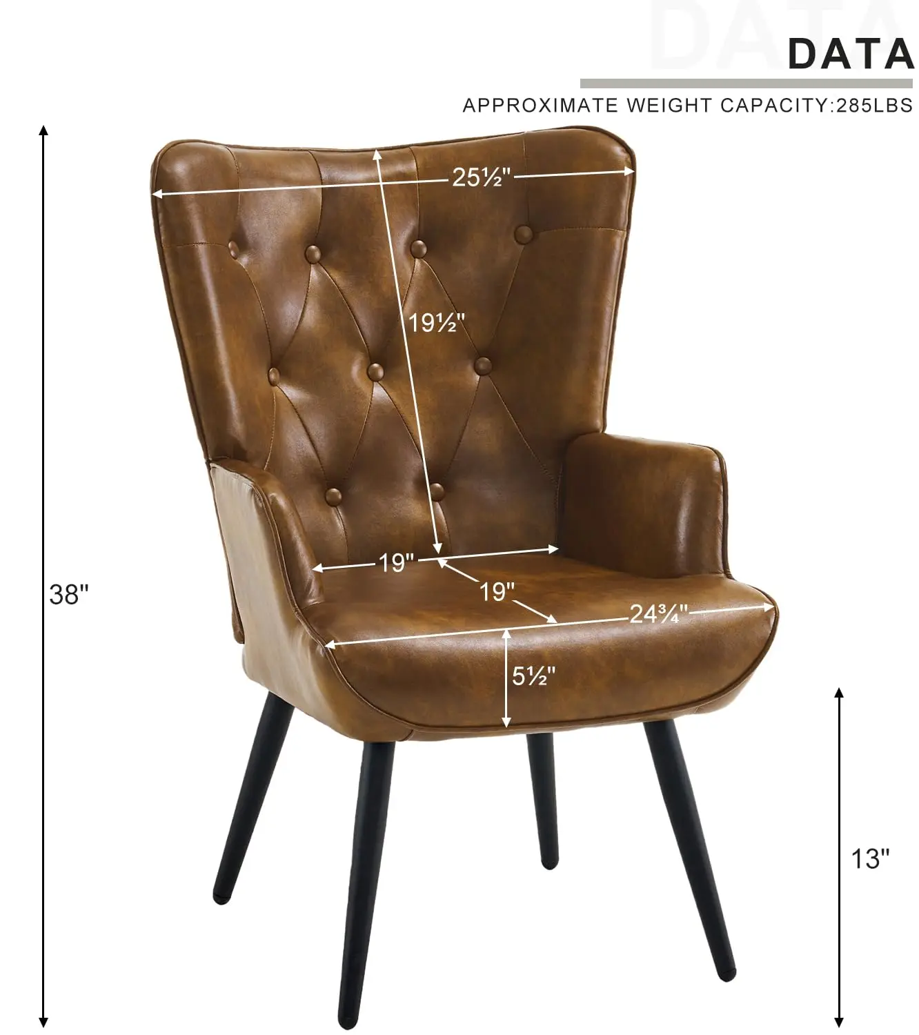 Faux Leather Wingback Accent Chair Mid Century Modern Comfy Armchair for Living Room Bedroom Office Waiting Room, Customized