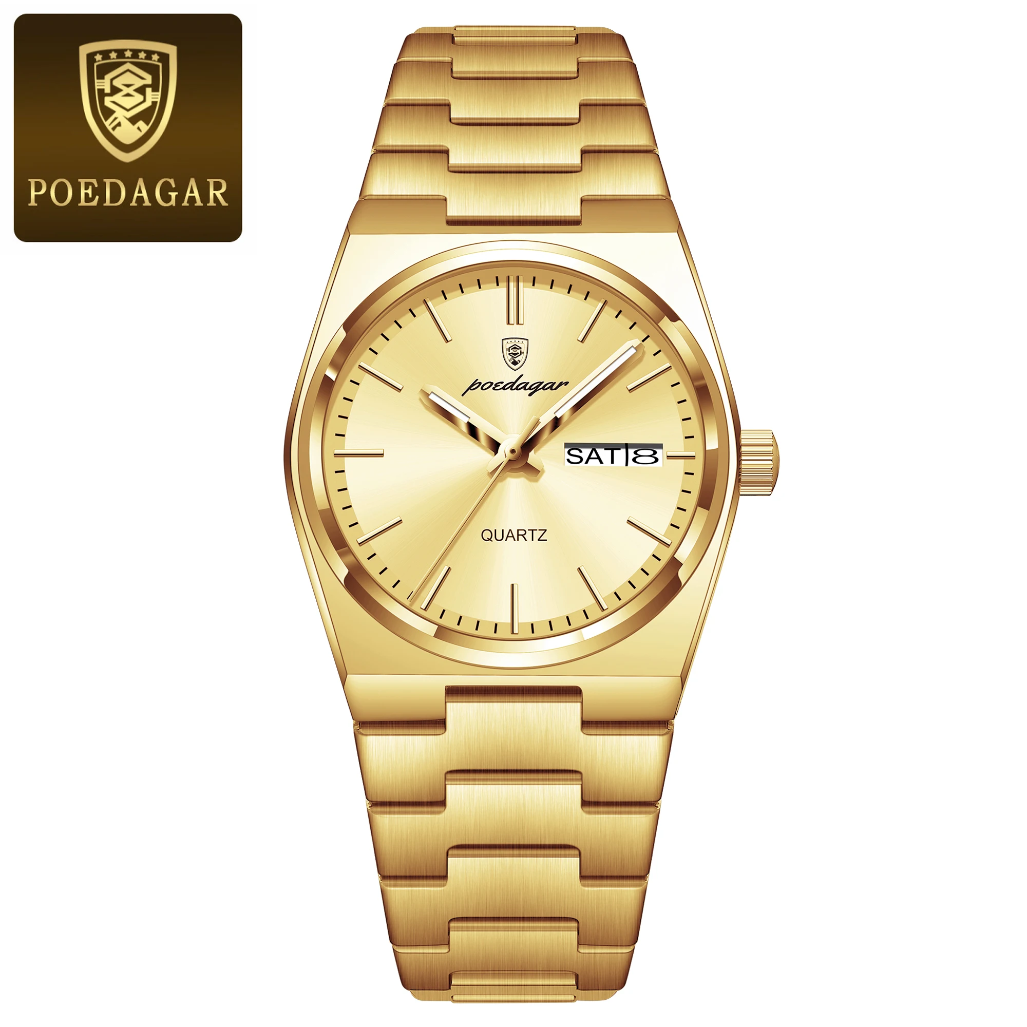 POEDAGAR Elegante Uhren Für Frauen Wasserdicht Leucht Datum Woche Damen Uhr Quarz Edelstahl Frau Mode Armbanduhr