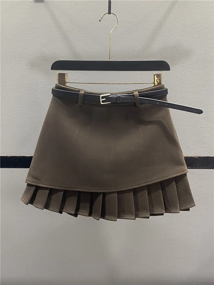Asymmetrical High Waist A-Line  Skirt Woolen Plaid Design Casual Style Women's Spring Autumn Fashion Skirts