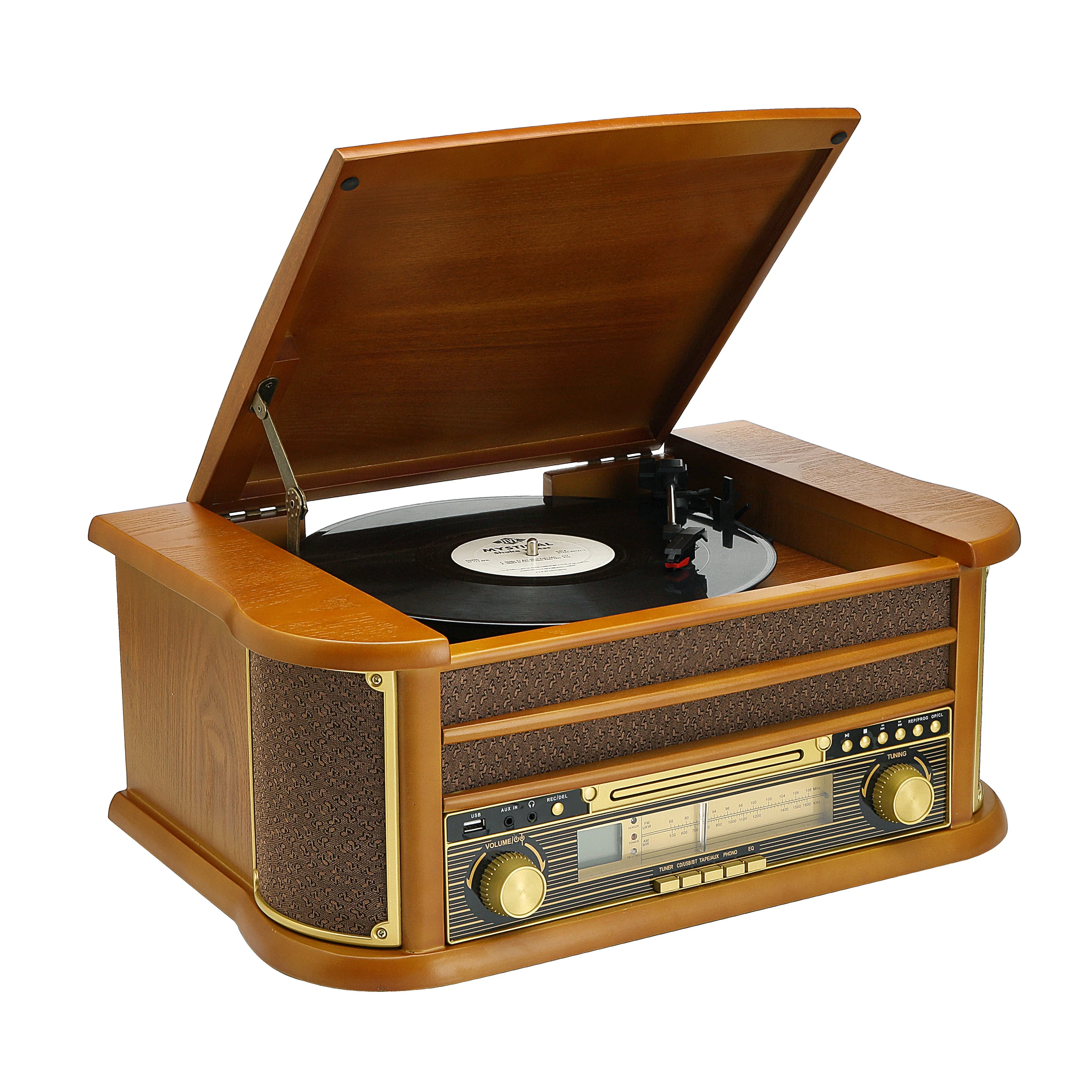 

YYHC-Antique and retro wooden record player, CD box, record player with radio, music player