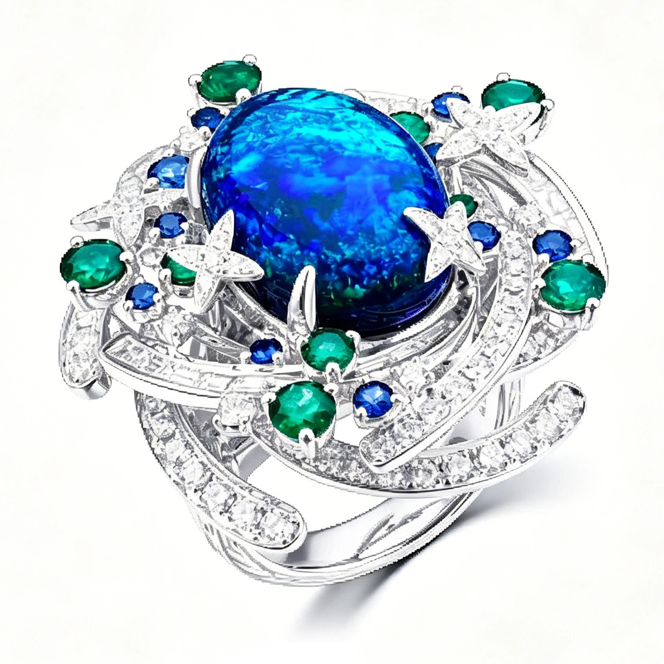 4.5ct Oval Blue Opal 925 Sterling Silver Halo Ring Luxury Statement Fine Jewelry for Women's Cocktail Wedding Birthday Gift