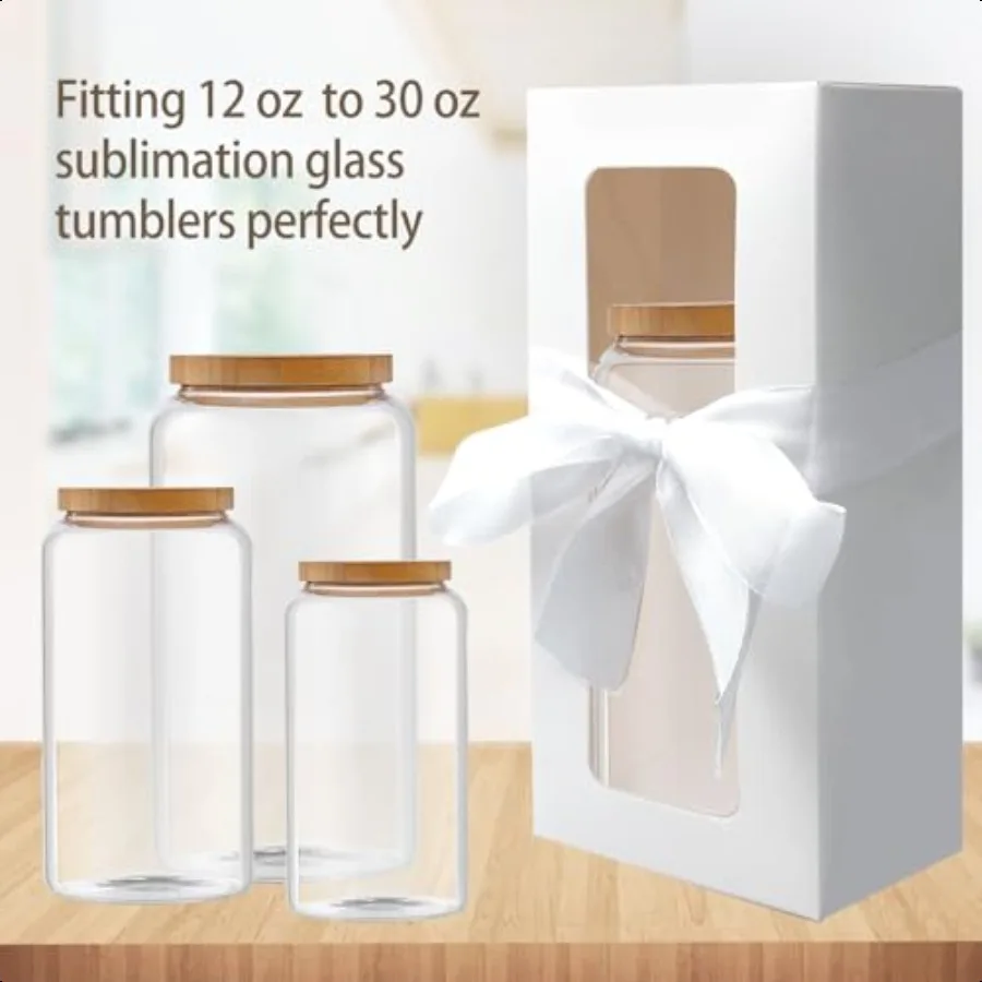 48 Pcs Gift Boxes for Sublimation Tumbler with Ribbon Tumblers Box with Window Transparent Exhibition Box for Gift Wrapping 12o