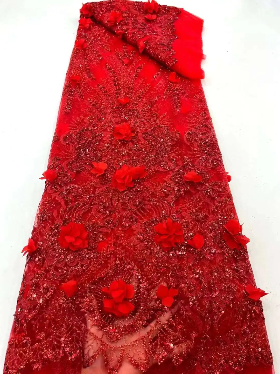

Популярная блестящая французская Тюлевая ткань с 3D цветами, сетчатая африканская кружевная ткань для вечерних платьев/свадебного платья 5 ярдов