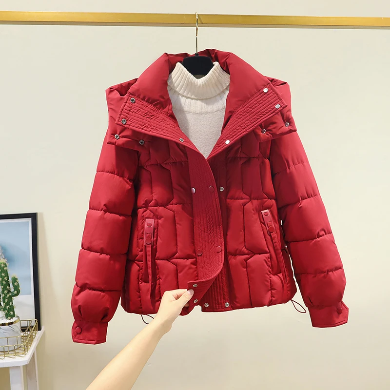 

Зимняя утепленная хлопковая куртка с капюшоном для женщин, маленький размер, свободный крой, теплая хлопковая верхняя одежда