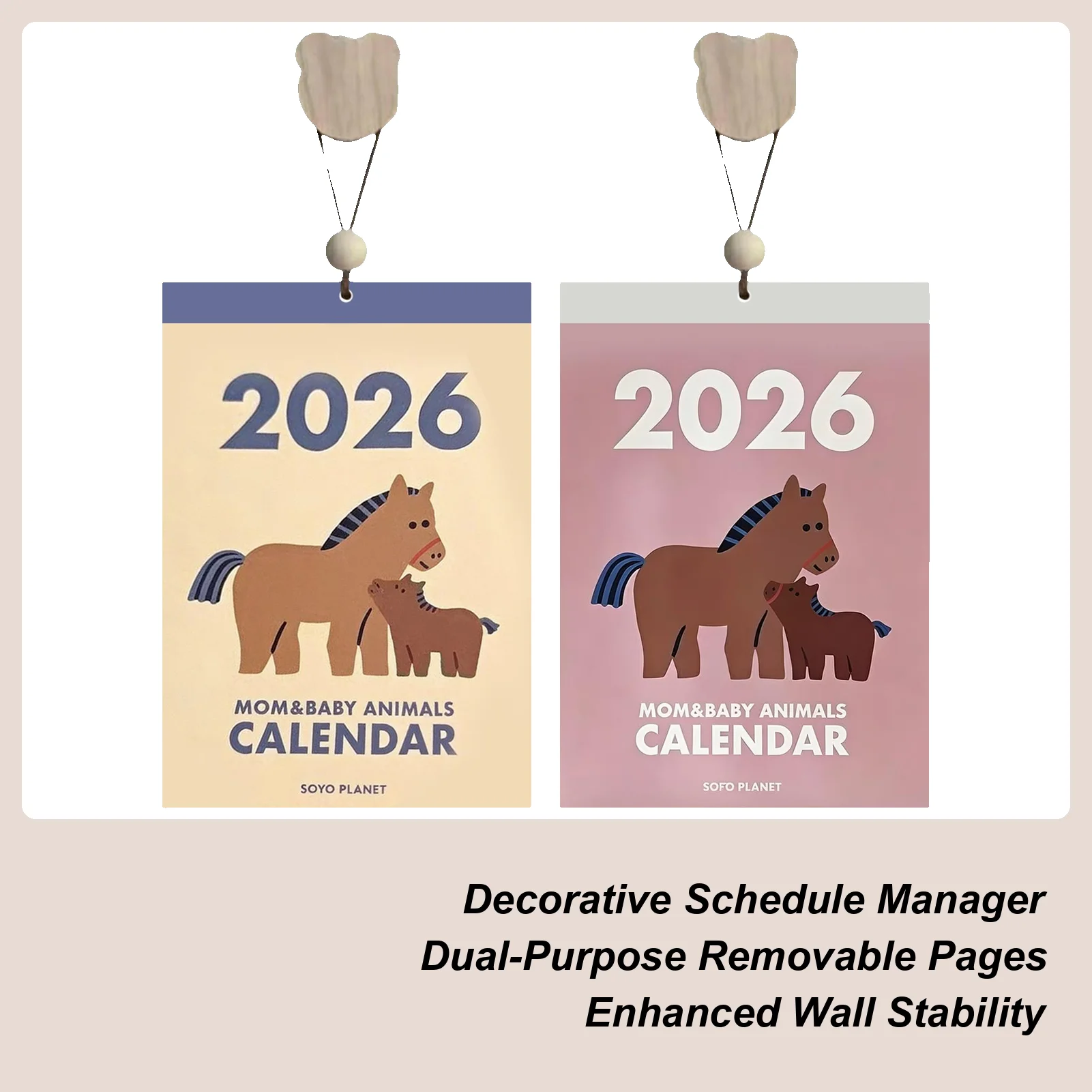 

2026 Cute Pony Calendar Cute Horse Tear-Off Planner With Rope Daily Planner Calendar Wall Decoration Painting For Home