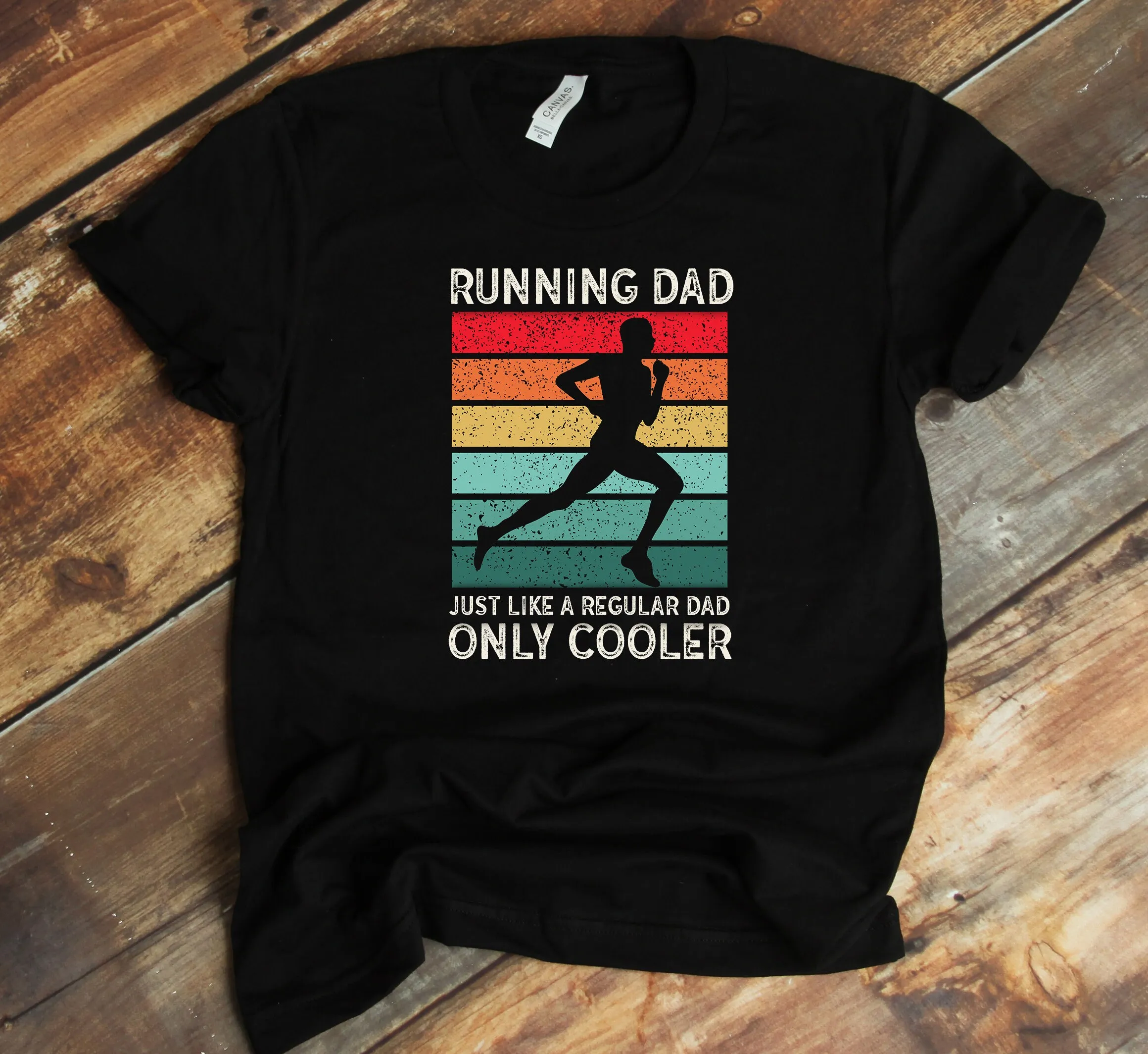 Cool Running Dad T Shirt Runner Sprinter Triathlete Funny Marathoner Sunset Retro