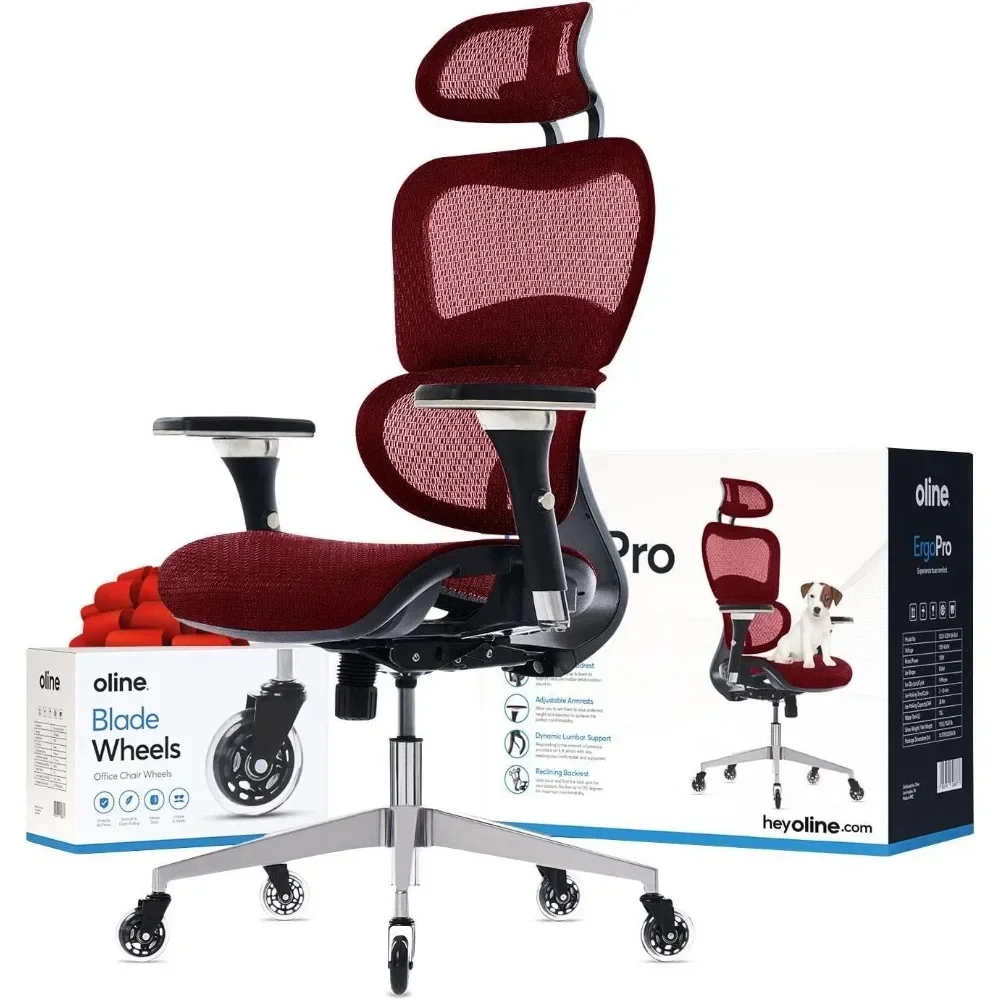 كرسي مكتب مريح من Best-ErgoPro مع مسند ذراع قابل للتعديل 4D، ودعم قطني ثلاثي الأبعاد وعجلات شفرة - بكرة ألعاب كمبيوتر شبكية