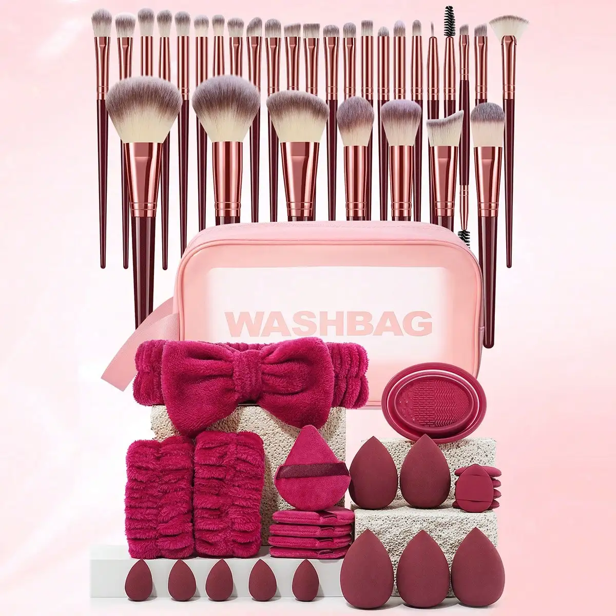 55 Professional Makeup Brush Set with 30 Soft Bristles Brushes Eye & Face Cosmetic Kit Includes Makeup Sponges Hair Band Wrist Bands Cleaning Bowl & Portable Storage Bag for Daily Use Gift for Girls & Women
