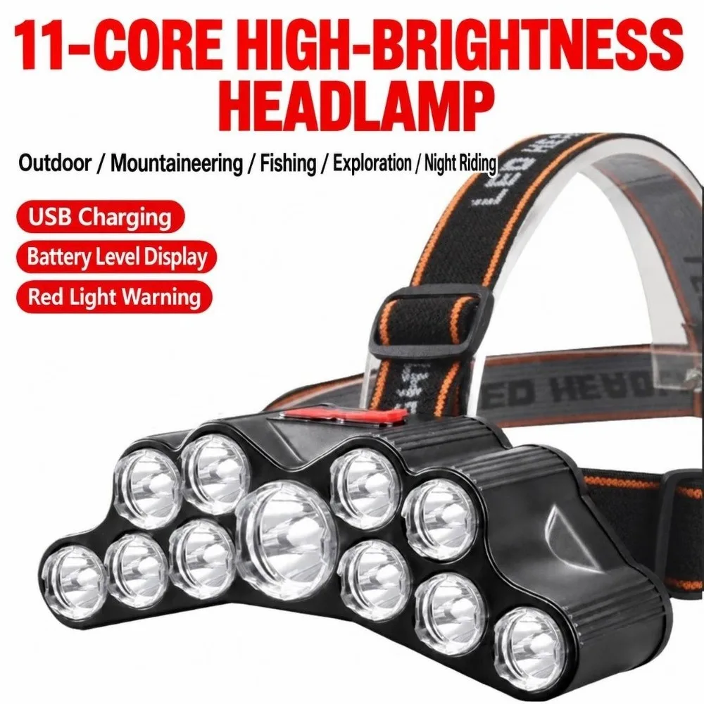 11 LEDs Rechargeable LED Headlamp IPX4 Waterproof Built-in 18650 Battery Head Flashlight Lantern High Lumen Output