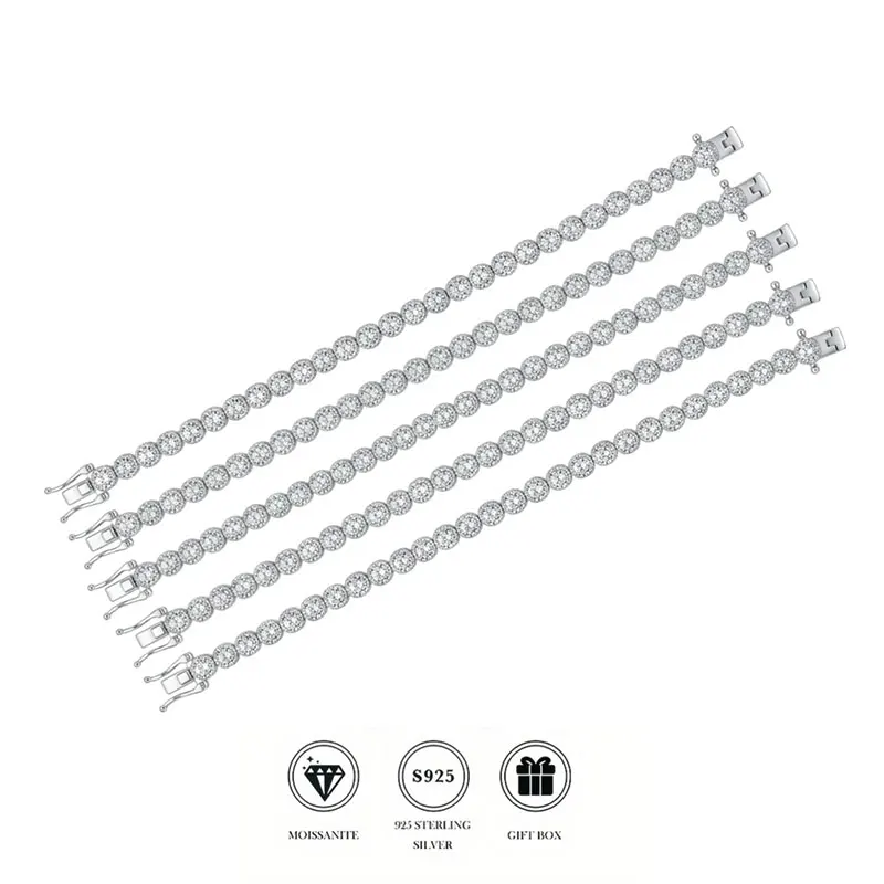 GRA VVS 0.1CT Round Moissanite Tennis Bracelet S925 Silver 6.5-8.5Inch 18K Gold Rose Gold Plated Women Daily Wedding Fine Jewelr