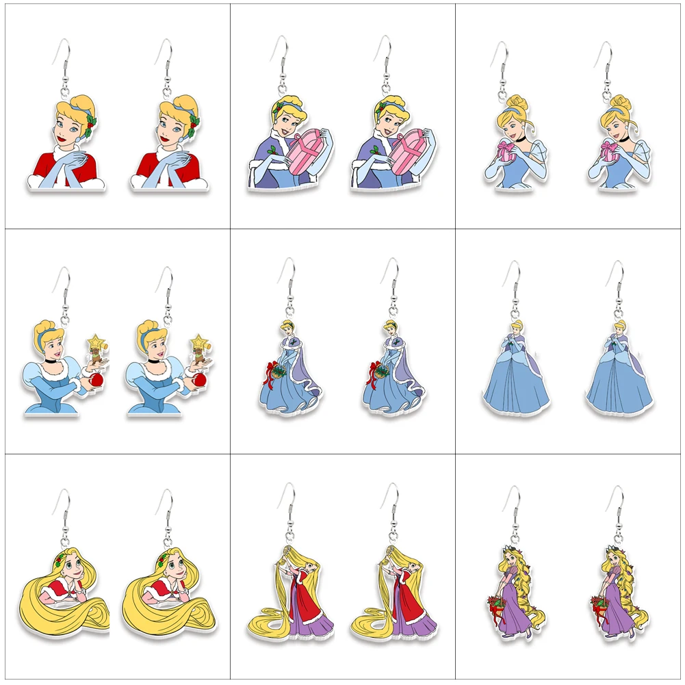 Princess Christmas Disney Pattern Resin Planar Dangle Earrings Flat Back Ear Stud for Decoration Gift Party